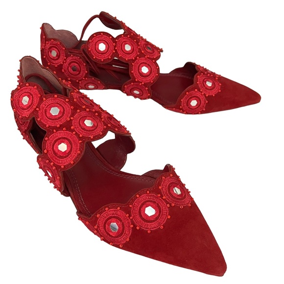TORY BURCH YASMIN d’ORSAY RED SUEDELACE UP FLAT SIZE 7 - Picture 2 of 6